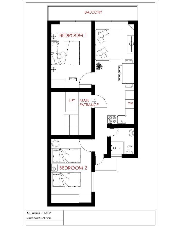 F2 - Lovely Two Bedrooms Flat Sea View, St Julians Apartment *